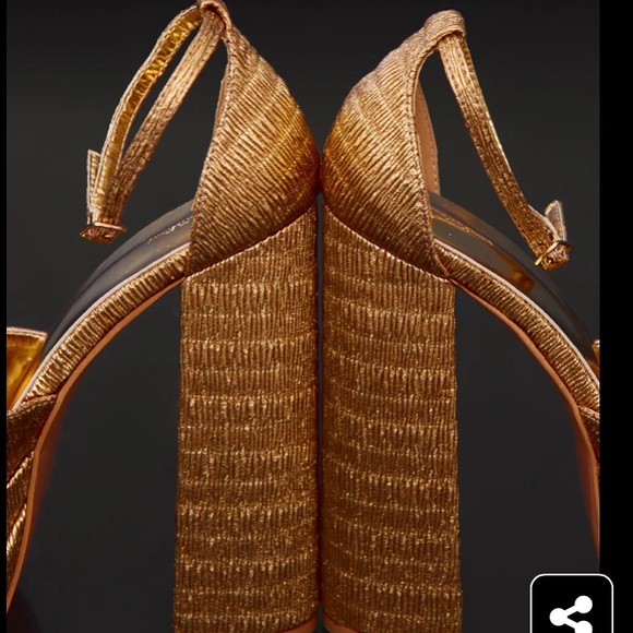 Gold Metallic Strap Platform Heels - Picture 3 of 6